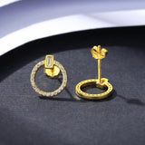 925 Silver Round Stud Earrings with Zircon - Fine Jewelry Gift