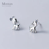 925 Silver Deer Stud Earrings Women Enamel Fine Jewelry