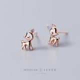925 Silver Deer Stud Earrings Women Enamel Fine Jewelry