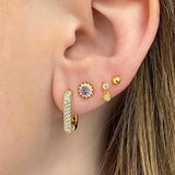 925 Silver Colorful Round Stud Earring Zircon Piercing Small Earrings