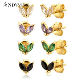 925 Silver Rainbow Colorful Stud Earring Piercing Ohrringe CZ