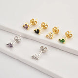 925 Silver Rainbow Colorful Stud Earring Piercing Ohrringe CZ