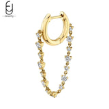 925 Silver Needle Crystal Tassel Hoop Earrings Chain Ear Clips
