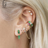 925 Silver Needle Crystal Tassel Hoop Earrings Chain Ear Clips