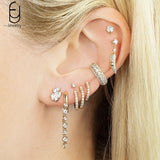 925 Silver Needle Crystal Tassel Hoop Earrings Chain Ear Clips
