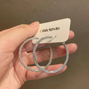 925 Silver Circle Hoop Earrings Crystal Round Party Jewelry Gift