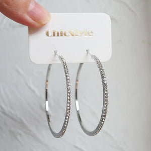 925 Silver Circle Hoop Earrings Crystal Round Party Jewelry Gift