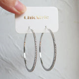 925 Silver Circle Hoop Earrings Crystal Round Party Jewelry Gift