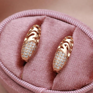 Rose Oval Clip Earrings Hollow Wave Glossy Matrix 1mm Natural Zircon Earrings