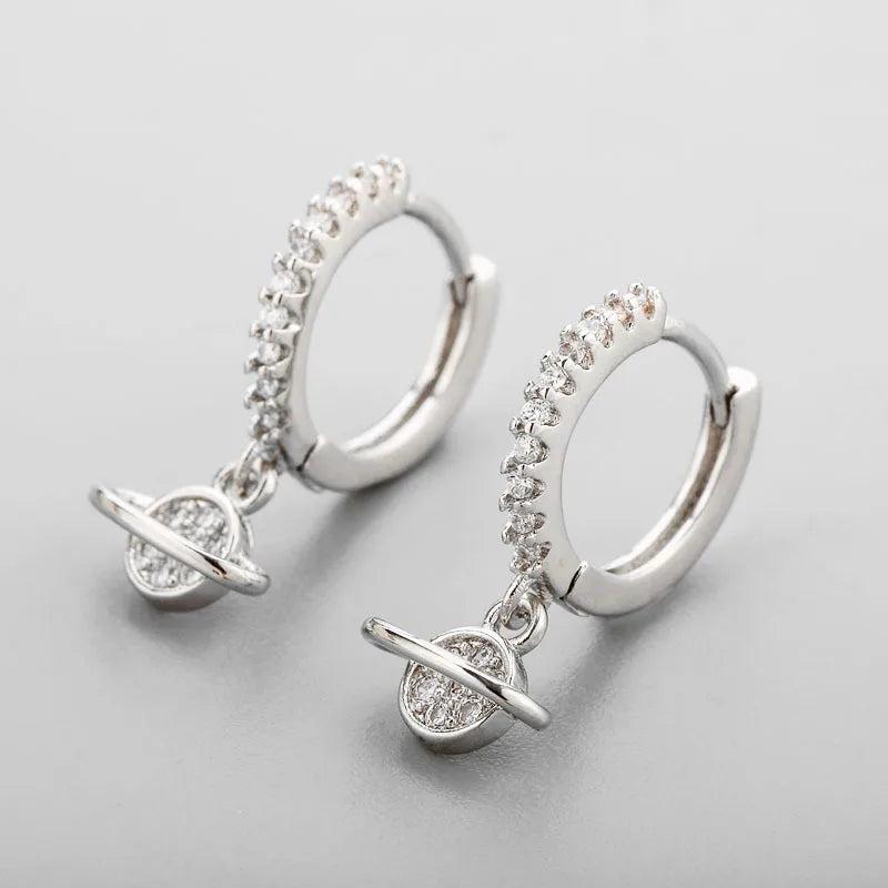925 Silver Circle Earrings Universal Zircon Tassel Party Jewelry