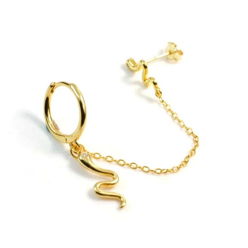 925 Silver Double Hoop Earrings Lightning Chain Round Piercing Earings