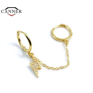 925 Silver Double Hoop Earrings Lightning Chain Round Piercing Earings