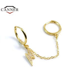 925 Silver Double Hoop Earrings Lightning Chain Round Piercing Earings