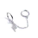 925 Silver Double Hoop Earrings Lightning Chain Round Piercing Earings