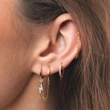 925 Silver Double Hoop Earrings Lightning Chain Round Piercing Earings