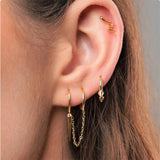925 Silver Double Hoop Earrings Lightning Chain Round Piercing Earings
