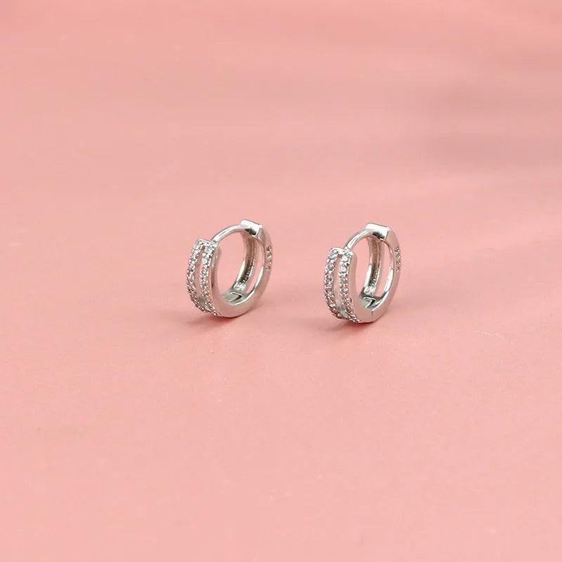 Double Layer Zircon Hoop Earrings for Women Silver Ear Buckle Jewelry