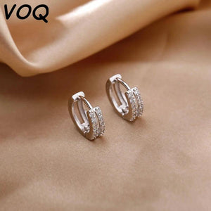 Double Layer Zircon Hoop Earrings for Women Silver Ear Buckle Jewelry