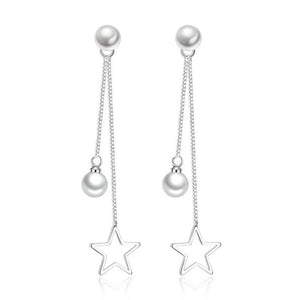 925 Silver Star Pearl Tassel Earrings for Women