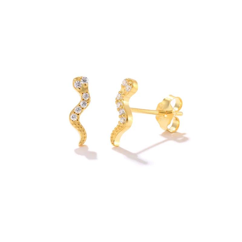 925 Silver Zircon Snake Stud Earrings Piercing Pendientes Jewelry