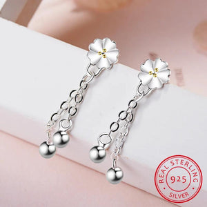 925 Silver Cherry Blossom Tassel Beads Earrings SE478