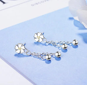 925 Silver Cherry Blossom Tassel Beads Earrings SE478