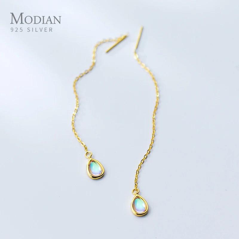 925 Silver Water Drop Dangle Earrings Rainbow Opal Jewelry