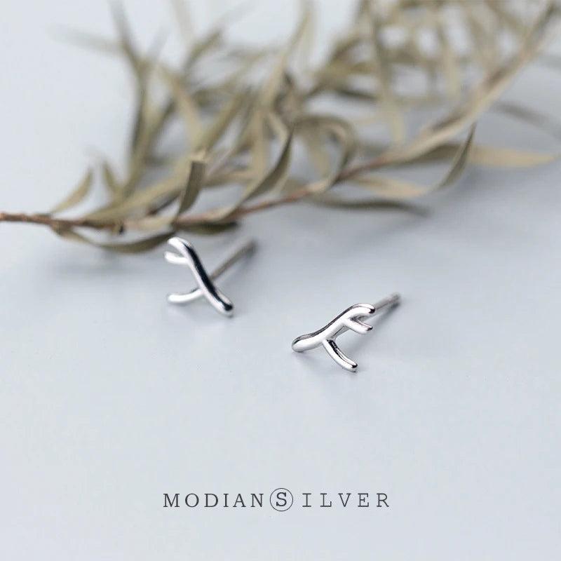 Minimalism Antlers Stud Earrings 925 Sterling Silver Jewelry
