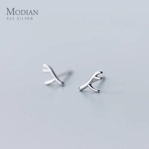 Minimalism Antlers Stud Earrings 925 Sterling Silver Jewelry