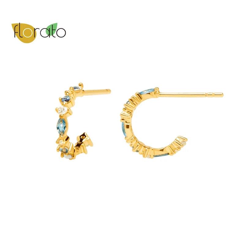 925 Silver C-Shaped Zircon Stud Earring For Women