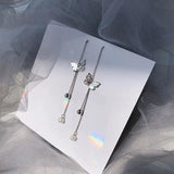 925 Silver Pearl Butterfly Tassel Earrings Ladies Long Style Jewelry