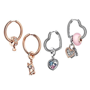 925 Silver Heart Hoop Stud Earrings Pan DIY Women's Gift