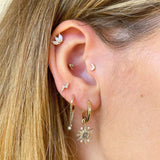 925 Silver Triangle Long Rivet Earrings Zircon Piercing Hoop 1PC