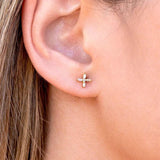 925 Silver Cross Zircon Stud Earrings Wedding Party Jewelry