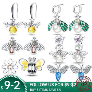 925 Silver Bee Earrings Pearl Jewelry For Women