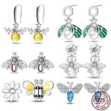 925 Silver Bee Earrings Pearl Jewelry For Women