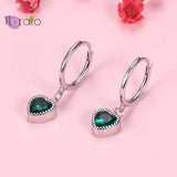 925 Silver Heart Hoop Earrings Green Crystal Dangle Love Earrings