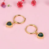 925 Silver Heart Hoop Earrings Green Crystal Dangle Love Earrings