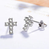 925 Silver Cross Stud Earrings Full Clear Zircon Jewelry Gift