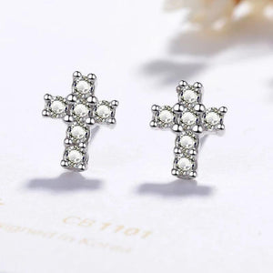 925 Silver Cross Stud Earrings Full Clear Zircon Jewelry Gift