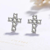925 Silver Cross Stud Earrings Full Clear Zircon Jewelry Gift
