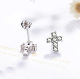 925 Silver Cross Stud Earrings Full Clear Zircon Jewelry Gift
