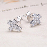 925 Silver Cross Stud Earrings Full Clear Zircon Jewelry Gift