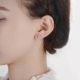 925 Silver Cross Stud Earrings Full Clear Zircon Jewelry Gift