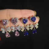 Zircon Heart Earrings Bow Drop Female Party Jewelry