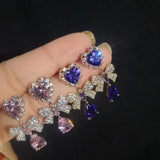 Zircon Heart Earrings Bow Drop Female Party Jewelry