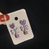 Zircon Heart Earrings Bow Drop Female Party Jewelry