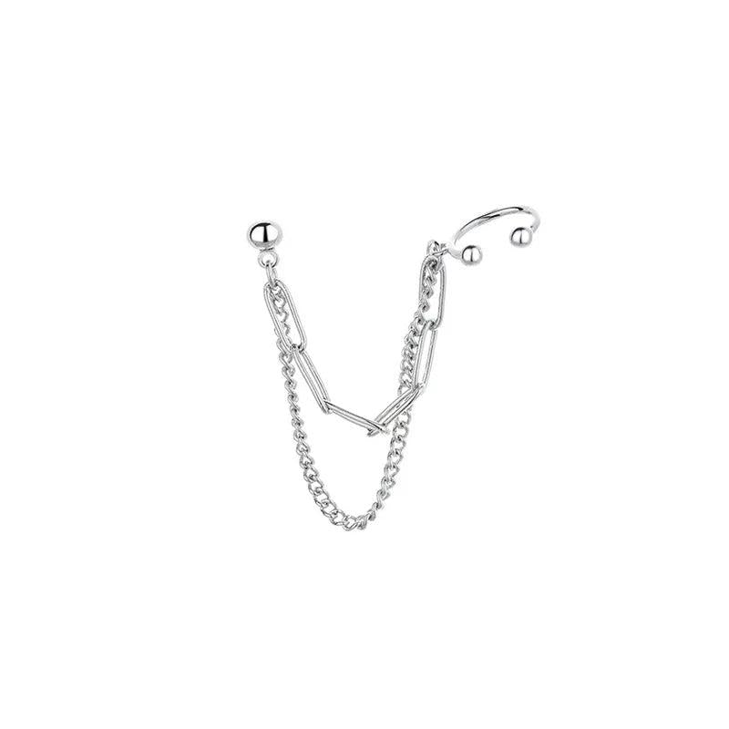 Crystal Ear Cuff Clip Chain Tassel Clip On Earrings Silver Jewelry