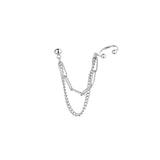 Crystal Ear Cuff Clip Chain Tassel Clip On Earrings Silver Jewelry