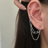 Crystal Ear Cuff Clip Chain Tassel Clip On Earrings Silver Jewelry